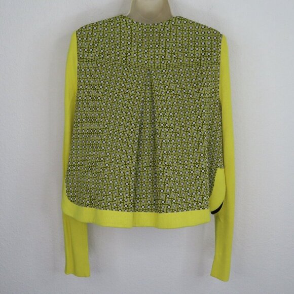 Buchanan Kang Women 10 Yellow Geometric Tight Knit Long Sleeve Cardigan Sweater - Picture 6 of 9